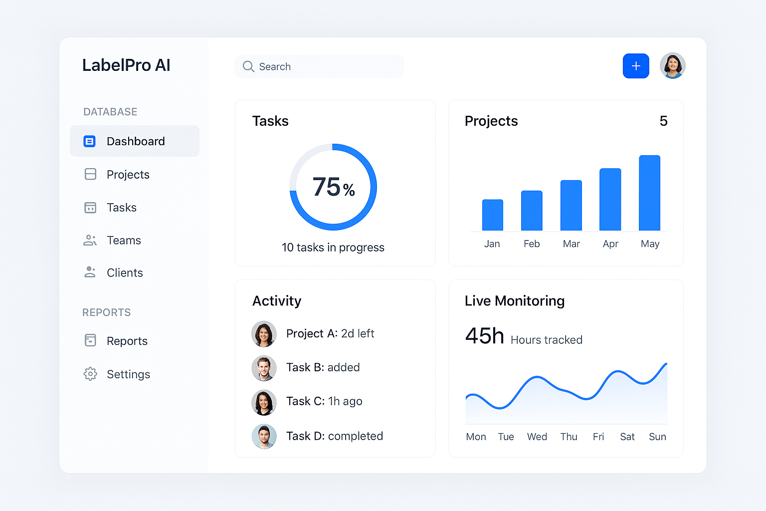 LabelPro AI workspace dashboard